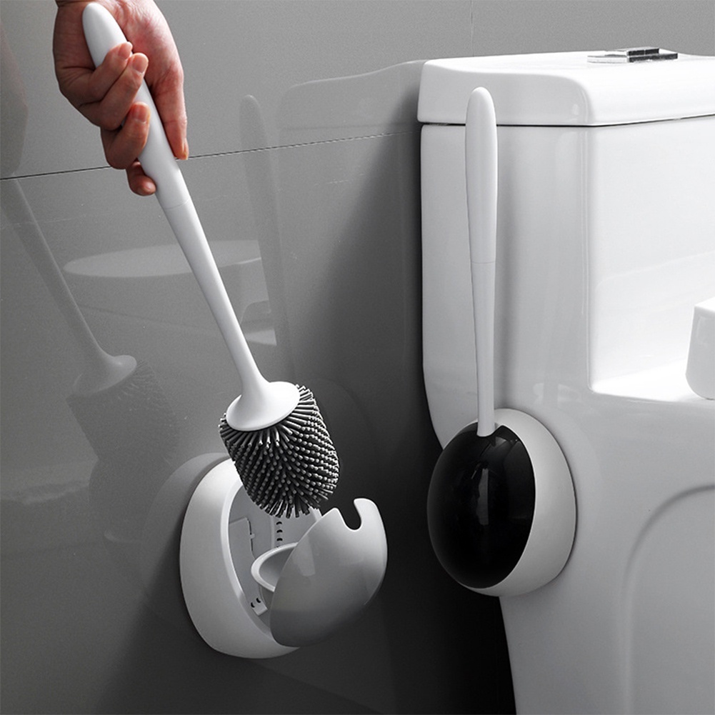 Gray Set Sikat Toilet Dengan Pemegang Wall Mounted TPE Bristles Alat Pembersih Non Slip#COD