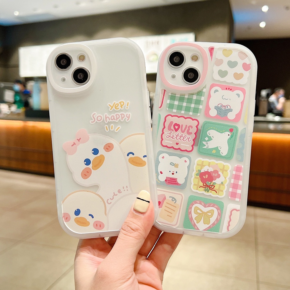 Case Pasangan Beruang Bebek Kartun Lucu Untuk Oppo Realme C12 C15 C20 C21Y C25 C25Y C31 C35 5 6i PH 8 8i C3 C11 2020 2021 V13 Narzo 30 5G Reno 6 Lite Airbag Shockproof Soft TPU Cover