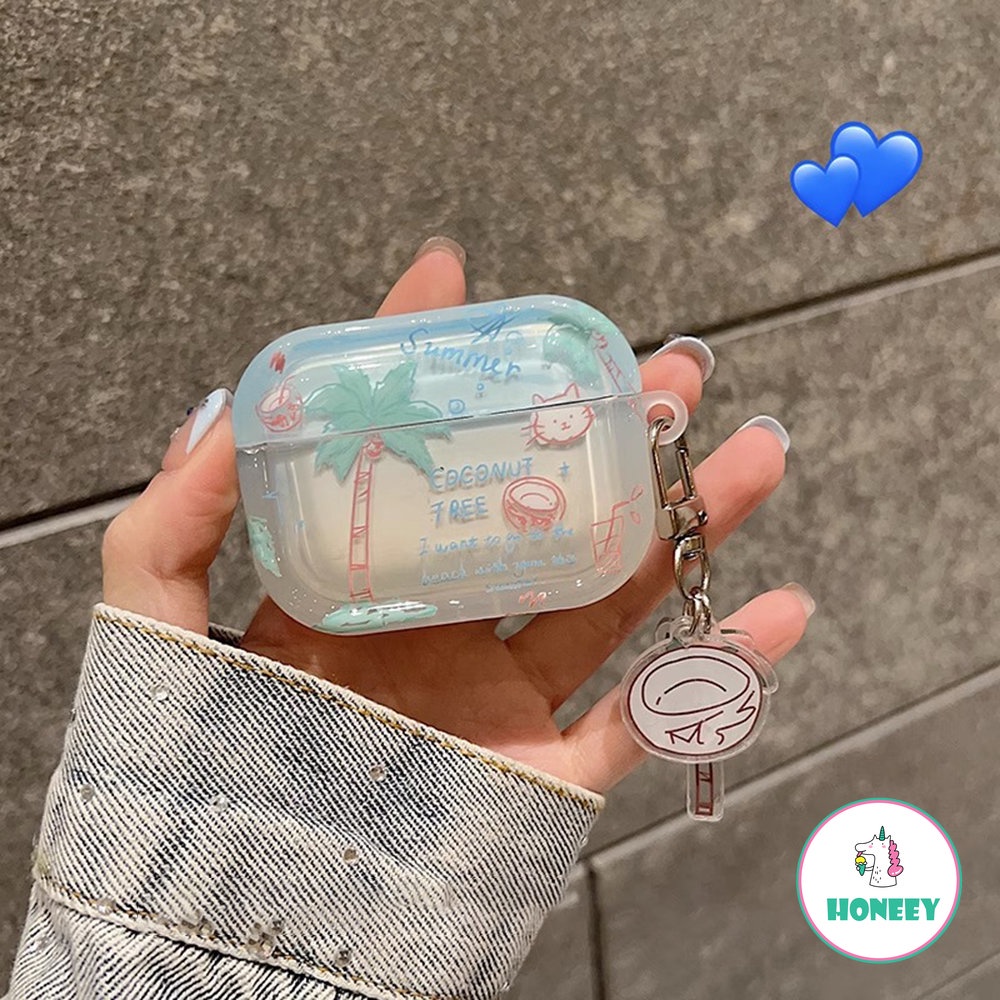 Casing Earphone Pohon Kelapa Kucing Yang Indah Untuk Airpods Pro2 Airpods1 2 3kotak Pengisian Bluetooth Pelindung Earphone Case Cover