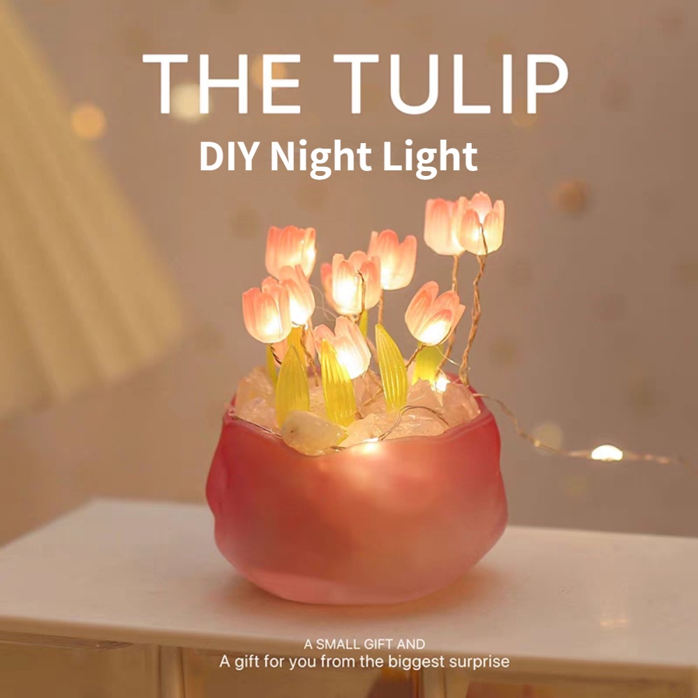 Tulip Lampu Malam DIY Paket Bahan Suasana Kecantikan Tinggi Lampu Meja Desktop Dekorasi Hadiah Untuk Pacar