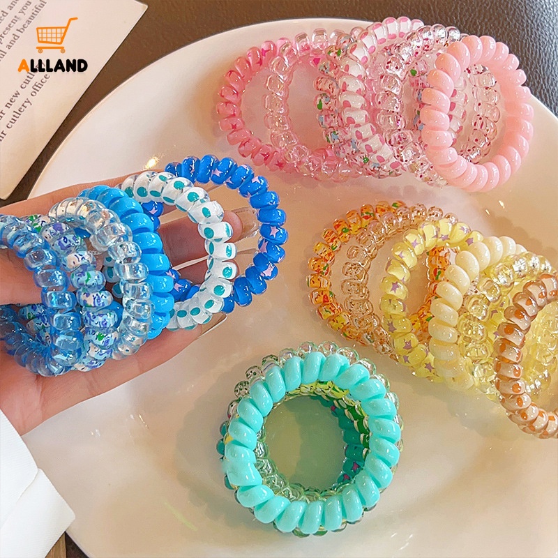 6 Pcs/ Set Candy Color Hair Rope/ Lady Summer Telephone Wire Elastic Hair Band/ Frosted Spiral Cord Rubber Hair Tie