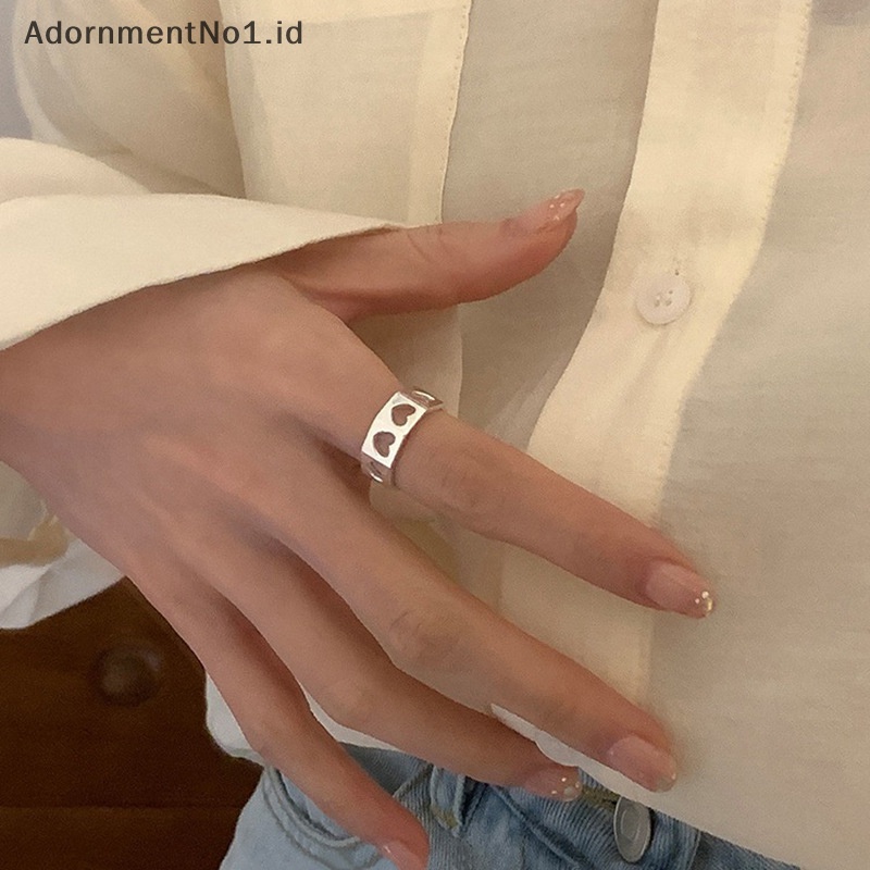 [AdornmentNo1] Geometris berongga jantung pembukaan cincin sederhana Fashion Adjustable jari telunjuk cincin untuk wanita minimalis Fashion perhiasan pesta hadiah