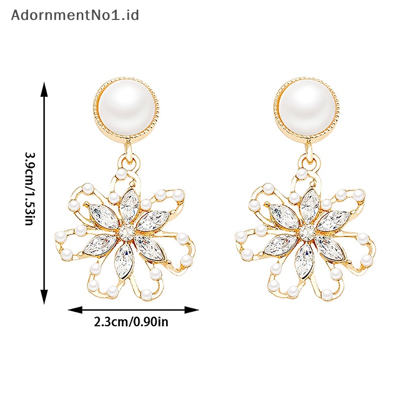 [AdornmentNo1] 1pasang Fashion anting mutiara warna perak bunga liontin anting perhiasan Alloy All-Match temperamen Ear Stud untuk wanita hadiah