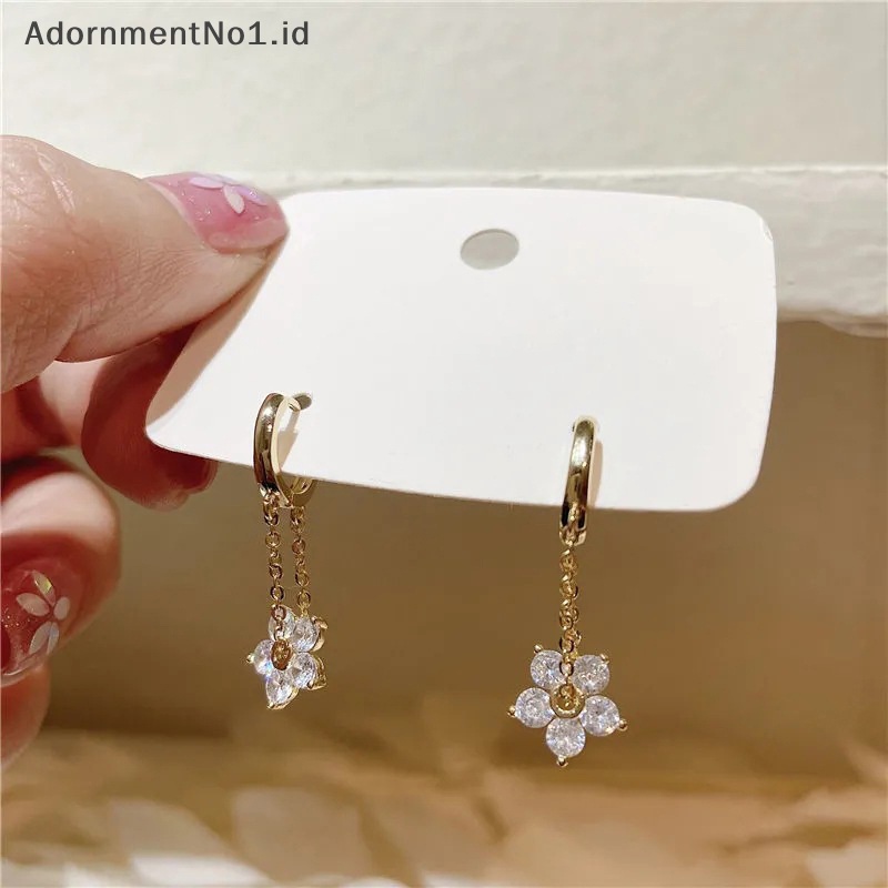 [AdornmentNo1] Korea berlian imitasi elegan bunga anting Hoop untuk wanita perempuan Fashion rantai logam Boucle Oorbellen harian perhiasan hadiah