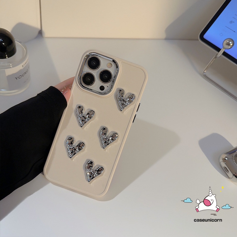 Luxury Romantic 3D Pearl Love Heart Electroplate Case Compatible for IPhone 7plus 8plus XR X 11 13 14 12 Pro Max 7 8 14 Plus XS MAX Shockproof Simple Solid Color Plating Soft Case