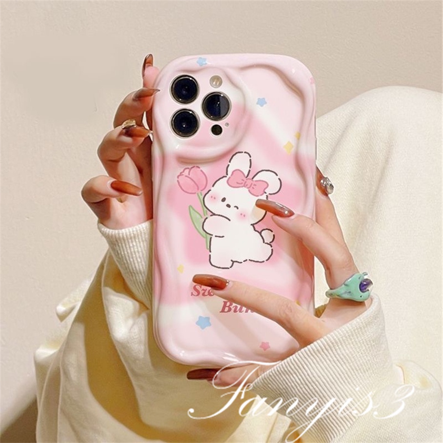 Realme C53 C55 C35 C33 C30 C30s C25Y C21Y C3 C25 C25s C20 C20A C11 C15 8i 9i 5 5i 5s 6i Narzo 50i 50A Prime Cartoon Rabbit Pattern Wavy Curved Edge Phone Case TPU Soft Cover