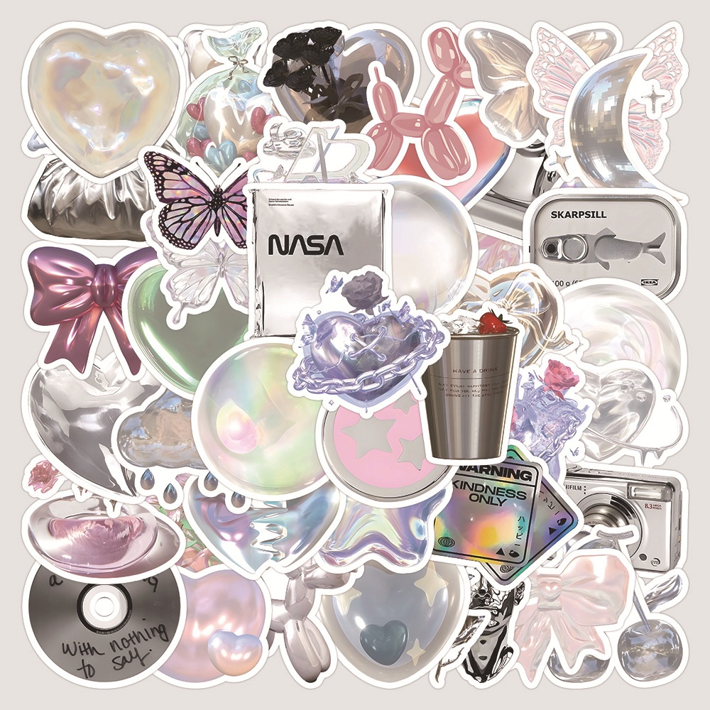 63pcs Stiker Ins Shiny Pink Silver Sticker Kecil Premium Pribadi DIY Hand Ledger Stiker Kecil