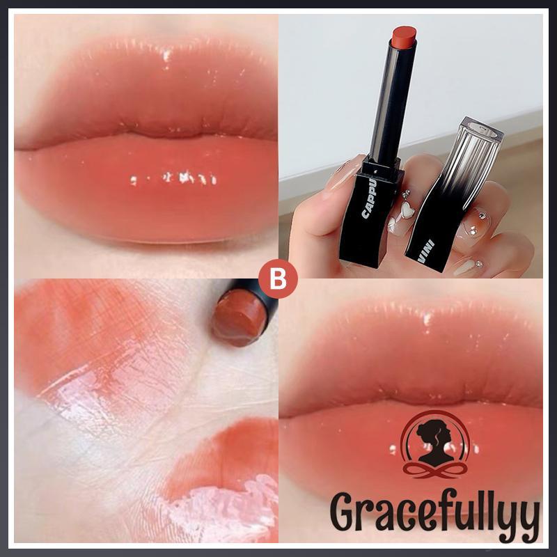 [COD]CAPPUVINI Lip Glaze Moisturizing Black Pipe Lip Gloss Lipstik Black Feather Series Lip Glaze Tahan Air Tahan Lama-GY