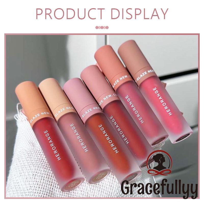 [COD]HERORANGE Lip Glaze Matte Moisturizing Lipstik Waterproof Lip Gloss Tahan Air Tahan Lama-GY