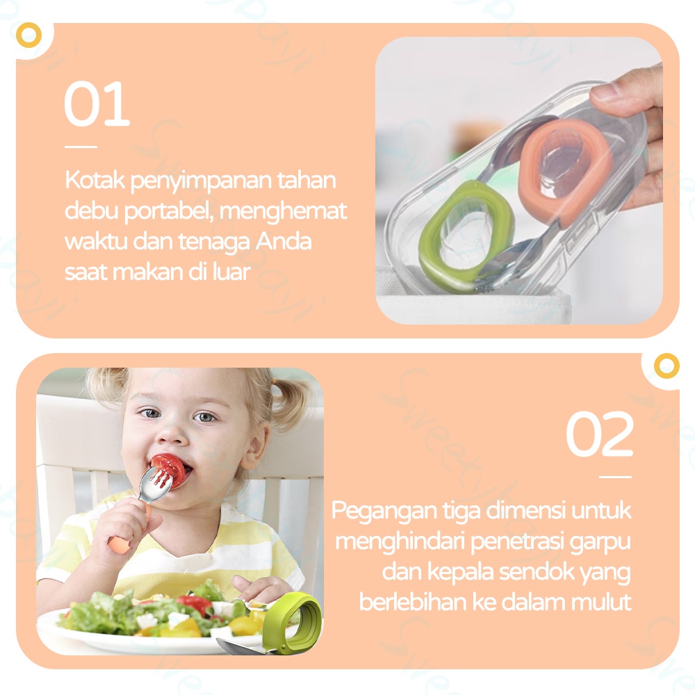 SweetyBayi Sendok bayi anak stainless set Training spoon sendok garpu bayi silikon