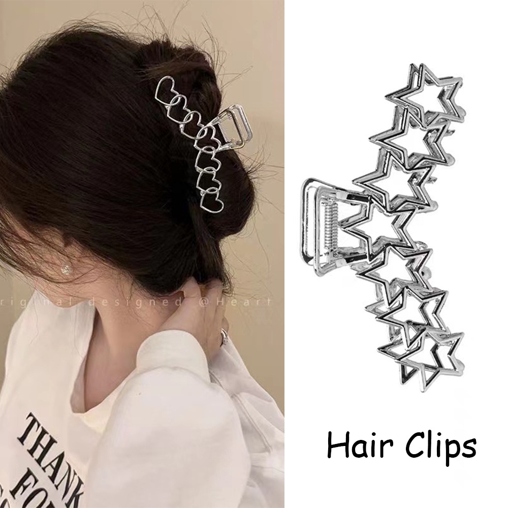 Ifyou Fashion Klip Rambut Pentagram Silver Berongga Jepit Rambut Hati Sederhana Untuk Aksesoris Perhiasan Wanita