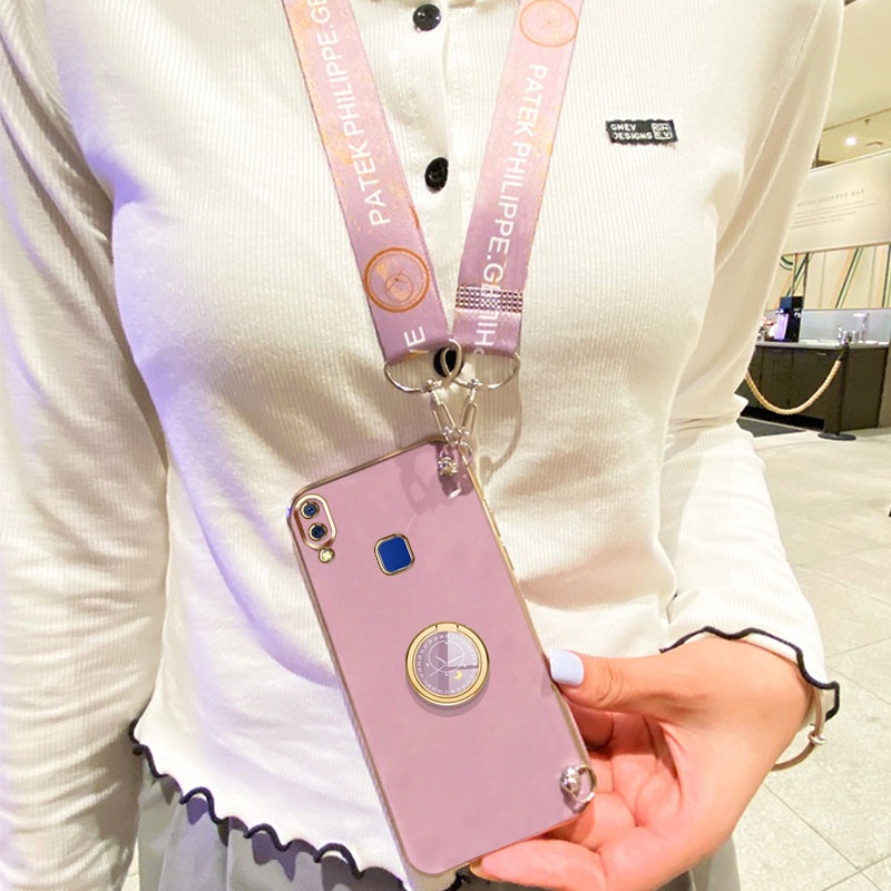 Casing Ponsel Pohon Gloden Untuk Vivo Y95 Y93 Y91 Y91i 1807 1816 1817 1811 Casing Original Dengan Lanyard Standand Jam