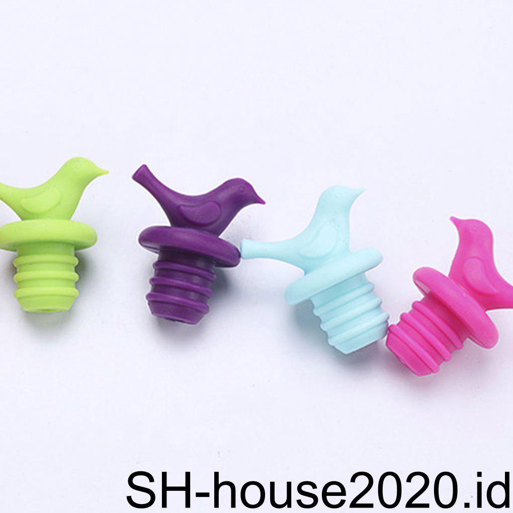 4pcs Stopper Anggur Gaya Burung Tahan Air Silikon Tutup Botol Wine Pourer Stoppers Penyegelan Yang Bagus Tahan Tarik Kuat
