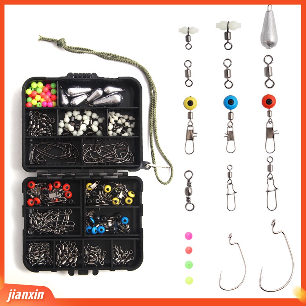 (In Stock) 176Pcs /Set Konektor Umpan Pancing Putar Engkol Kait Kacang Sinker Aksesori Untuk Angling