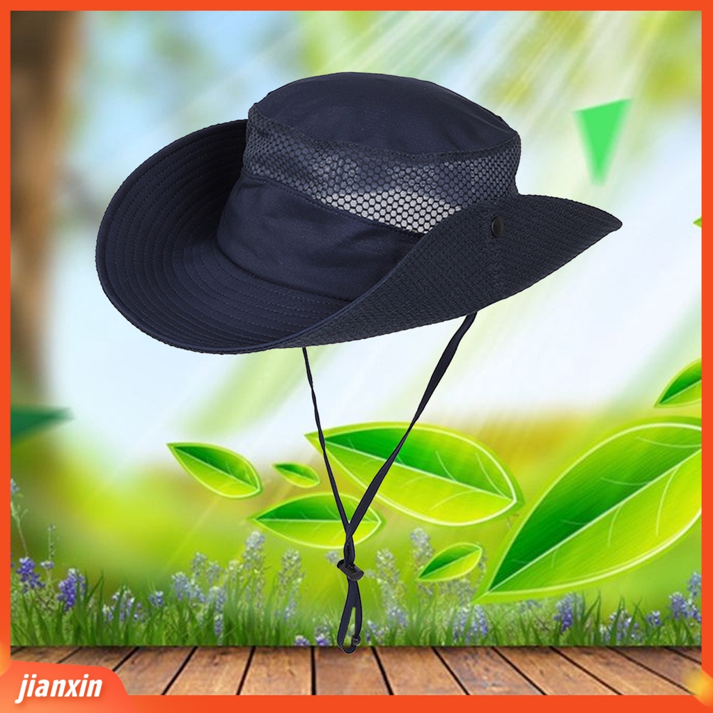 (In Stock) Wide Brim Outdoor Hat Lubang Lubang Angin Dengan Tali Topi Pelindung Matahari Anti UV Pelindung Matahari Untuk Unisex