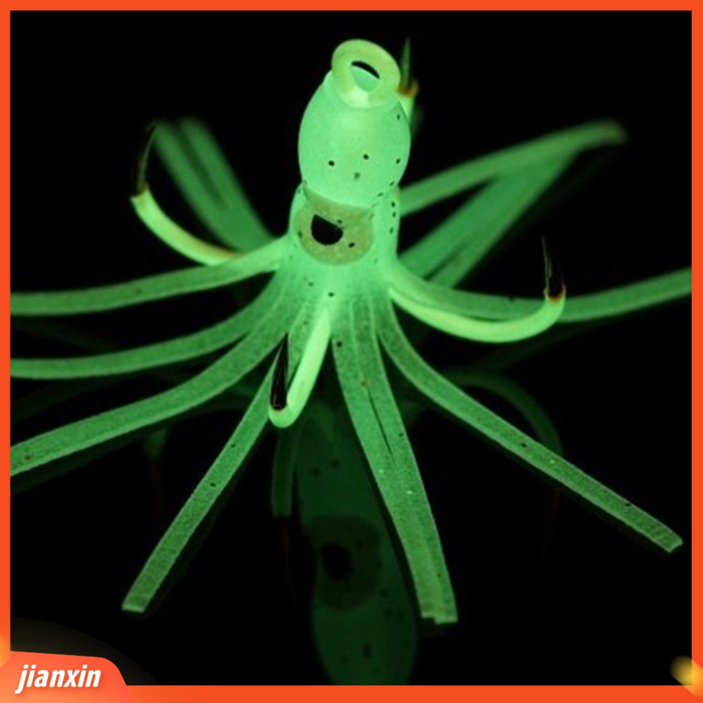 (In Stock) 8Pcs /Box Umpan Gurita Silikon Luminous Reusable Umpan Gurita Lembut Dengan Empat Kait Untuk Memancing