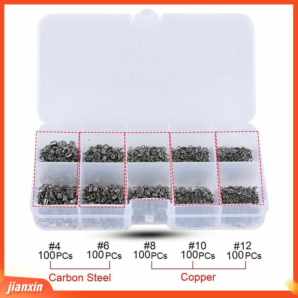 (In Stock) 500Pcs Ukuran4 /6 /8 /10 /12 Alat Konektor Putar Rolling Pancing Dengan Kotak Plastik