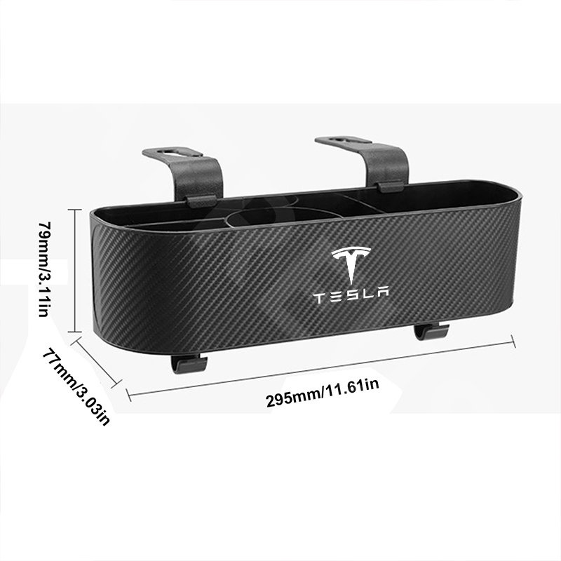 Tesla Car Back Seat Organizer Car Seat Back Hook Kotak Penyimpanan Cup Holder Tekstur Serat Karbon Untuk Tesla Model 3model Y S X