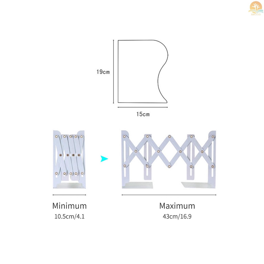 In Stock Telescopic Book Stand Retractable Bookends Metal Ujung Buku Pengikat Hias Holder Organizer Adjustable 10.5cm /4.1 ''Sampai 43cm /16.9'' Lebar Rak Buku Desktop Untuk Sekolah
