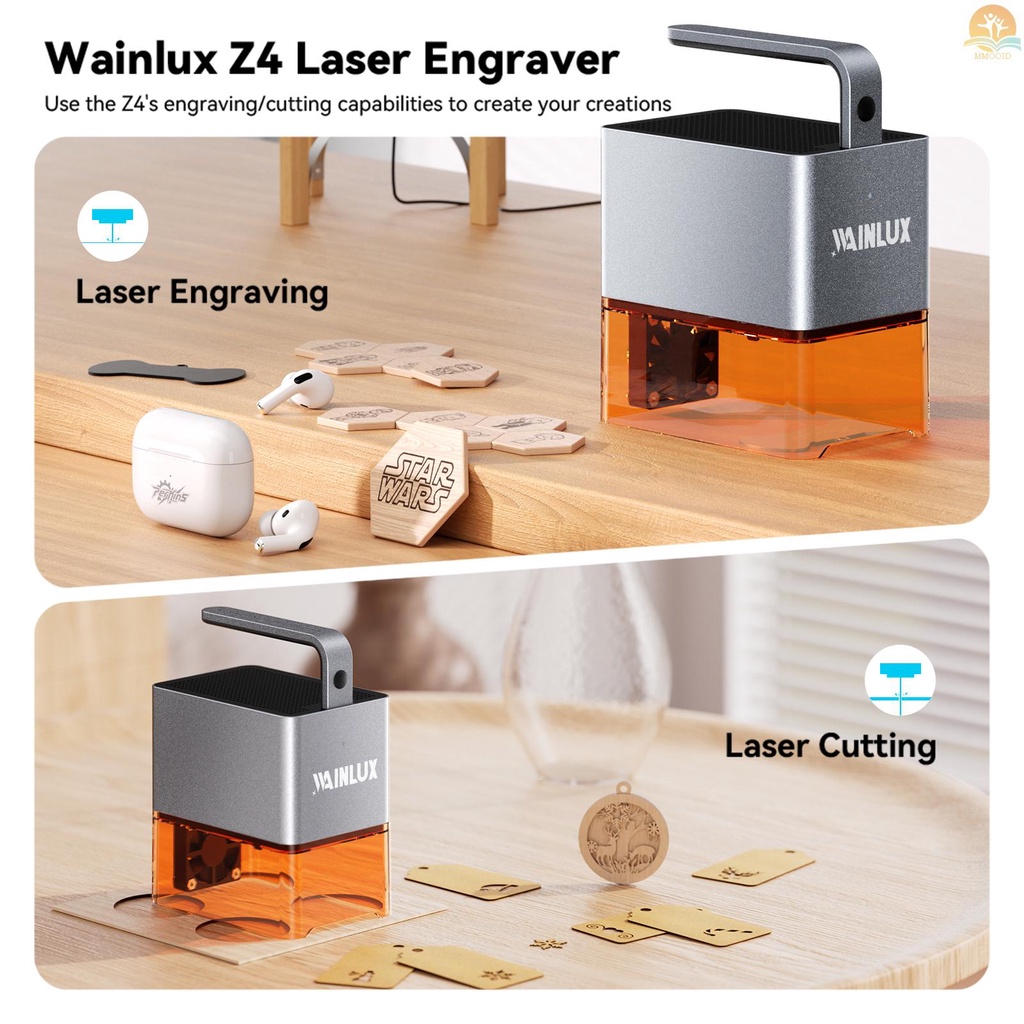 In Stock WAINLUX Z4 Laser Engraver Mini Laser Marker 5W Cahaya Biru Laser Power Support Fungsi BT Sambungan Wirelss APP Comtrol Offline Grafir Dan Ukir Magnetic Eye Protect