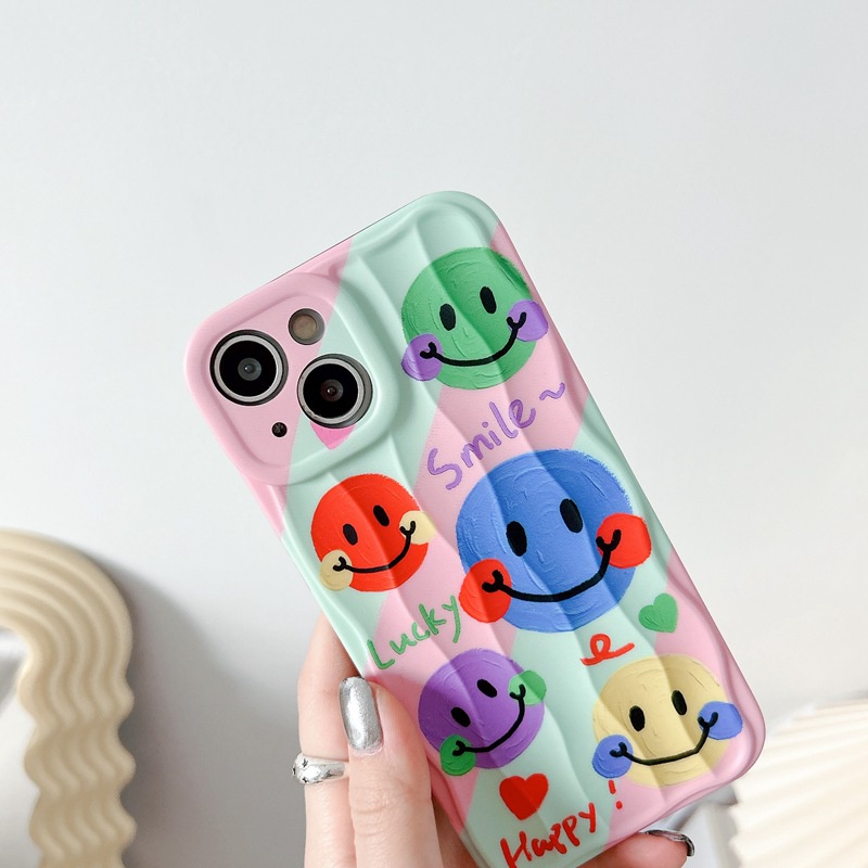 Happy Colorful Smile Wave Soft Silicon Case HP iP iPhone 14 + Plus 12 13 Pro Max 11 IMD Casing Apple