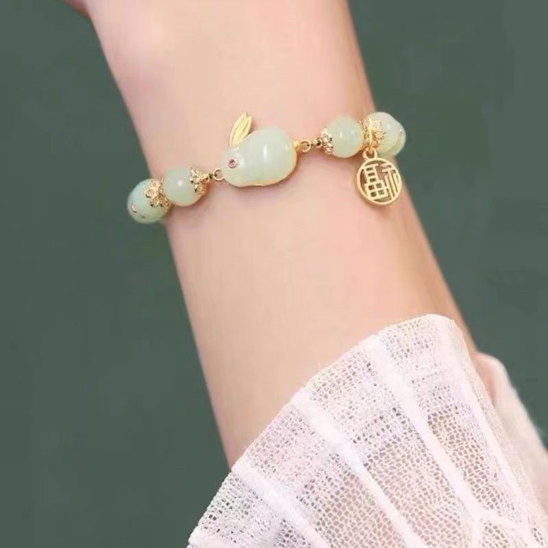 gelang kelinci giok dalam gelang desain khusus/Gelang kelinci giok gaya Cina untuk pria dan wanita