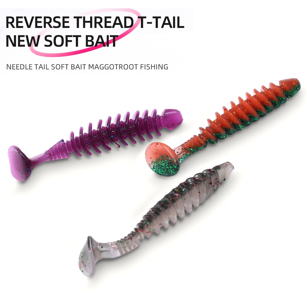 Umpan Ikan T-tail Ulir Terbalik Baru/Umpan Ikan Cacing Lembut/Umpan Pancing Bionic Buatan Silikon/Aksesoris Memancing Pancing/Floating Water Bass Trout Fake Swimbaits