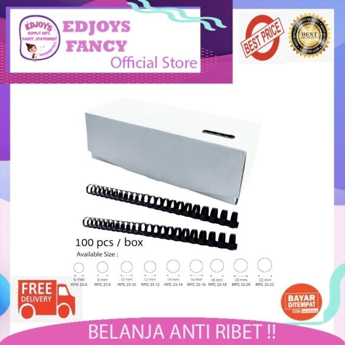 

✨BISA COD✨ -Joyko Binding Ring Plastic Comb Spiral Jilid Round F4 1 Box 100 Pcs - RPC-23-10