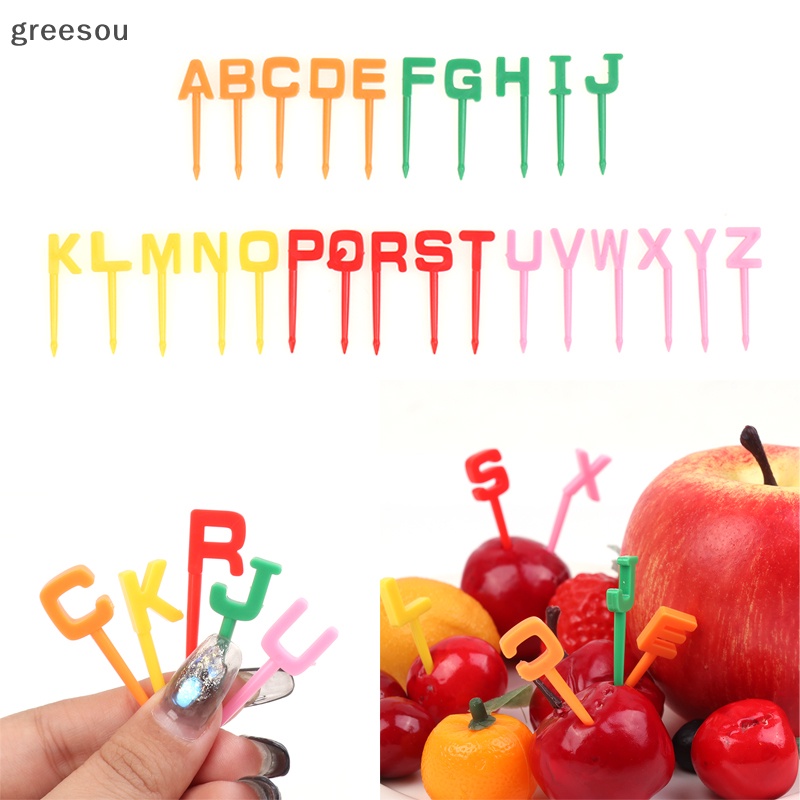 Greesou 26Pcs Kid Makanan Anak Fruit Pick Fork 26huruf Bento Lunch Box Hias ID