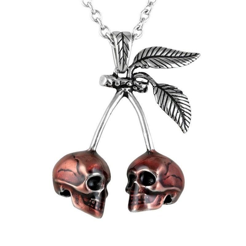 Gothic Punk Fashion Rec Cherry Tengkorak Liontin Kalung Berlebihan Rock Man Biker Necklace Aksesoris Perhiasan Pria