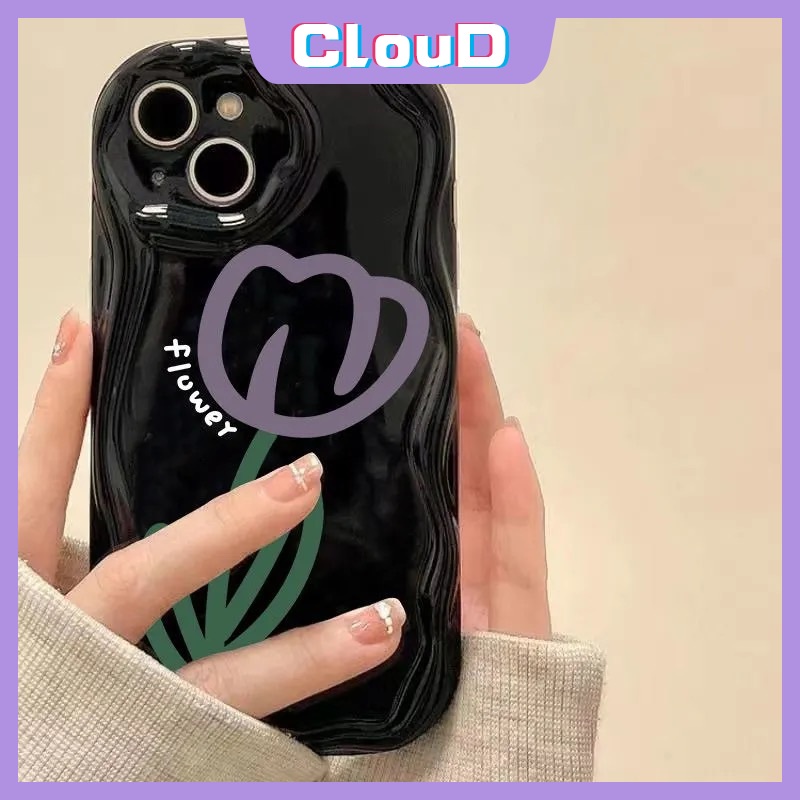 Casing Tahan Guncangan Tepi Melengkung Bergelombang 3D Untuk Infinix Hot11 10 20 30 9 8 12 Play Note12 G96 Smart 7 5 6 6Plus Hot8 9 30i 10Lite Vintage Black Tulip Retro Purple Little Dot Tulip Case