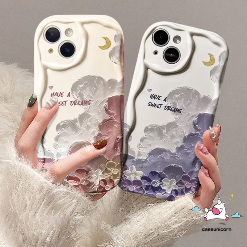 Fashion 3D Wavy Curved Edge Back Cover Case Untuk Infinix Hot8 30i 9 10Lite Hot 10 11 12 30 20 8 9 Play Note 12 G96 12 4G Smart 6Plus 6 7 5 Art Lukisan Cat Minyak Bunga Awan Lembut Sarung