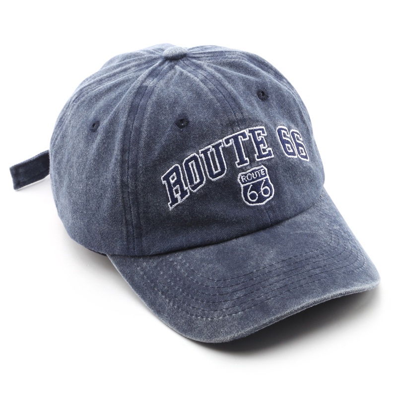 Baseball Cap Model Wash Denim Luntur Bordir Route 66 Katun Keren Outdoor