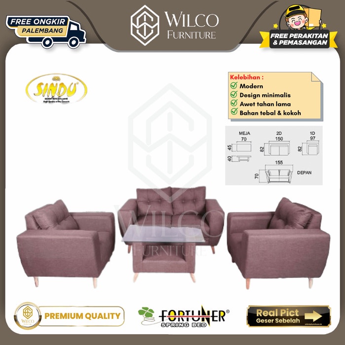 Sofa Set Fortuner 211 Rosalia / Sofa Kanvas Kaki Retro Coklat PLG