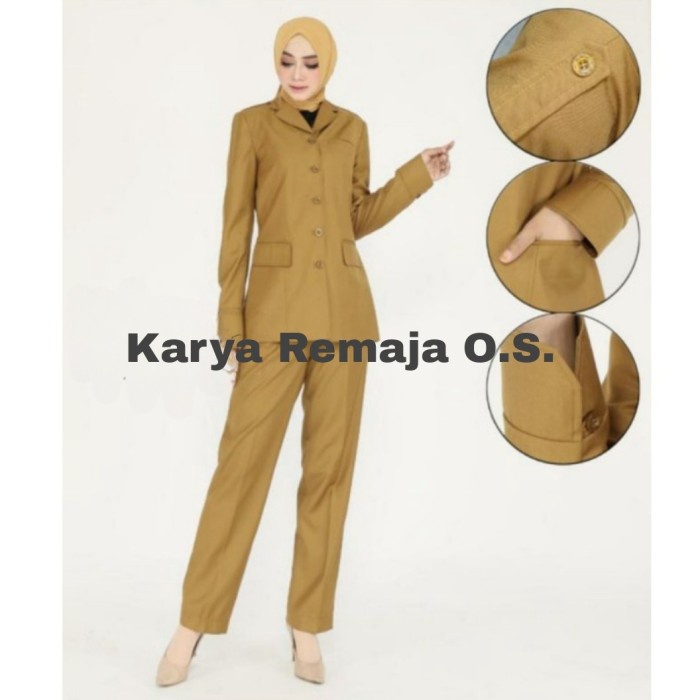 New Promo COD Setelan Seragam Pns Wanita Pdh Pemda Wanita Baju Dinas Pns Khaki Muda - Kh. Muda Celan