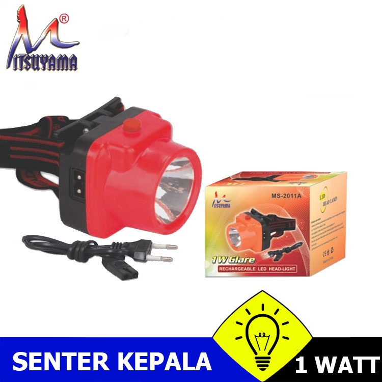 Senter Kepala Charger Led 1 Watt Mitsuyama MS 2011A / MS-2011A Super Terang