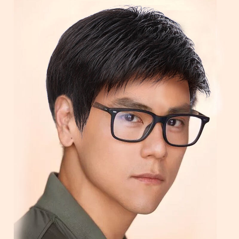 Rambut pendek para pria wig, rambut nyata, penutup kepala, tampan, alami, usia tengah dan ayah tua, 