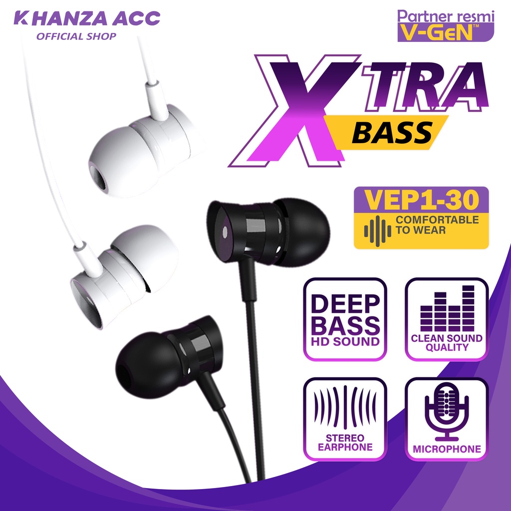 [ECER] Headset VGEN VEP1-30 Wired Earphone Xtra Bass VEP130 Handsfree Sporty Termurah