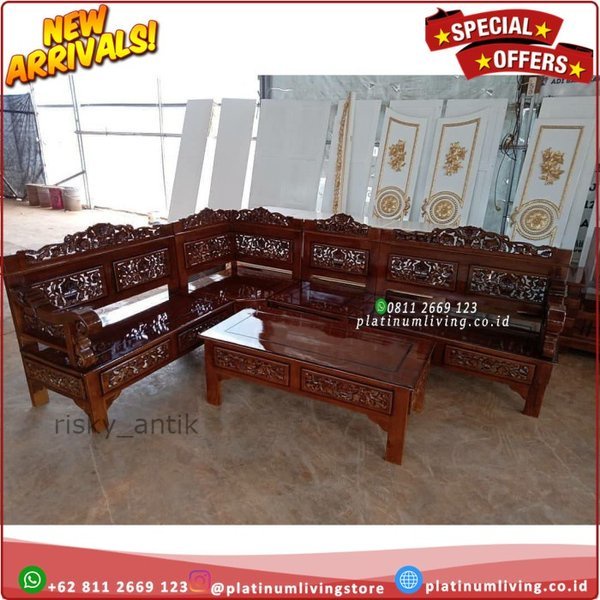 Kursi Tamu Sudut Kayu Jati Ukiran Mewah Sofa Ukir Jati jepara Platinumliving Furniture Indonesia Ter