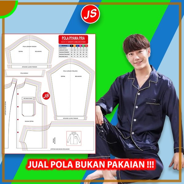 Pola Jiplak Piyama Pria Lengan Panjang | Aneka Pola