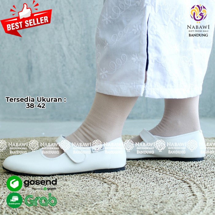 Sepatu Haji Umroh Wanita Tosca Tali Puti Polos Perlengkapan Haji Umroh - Putih, 42