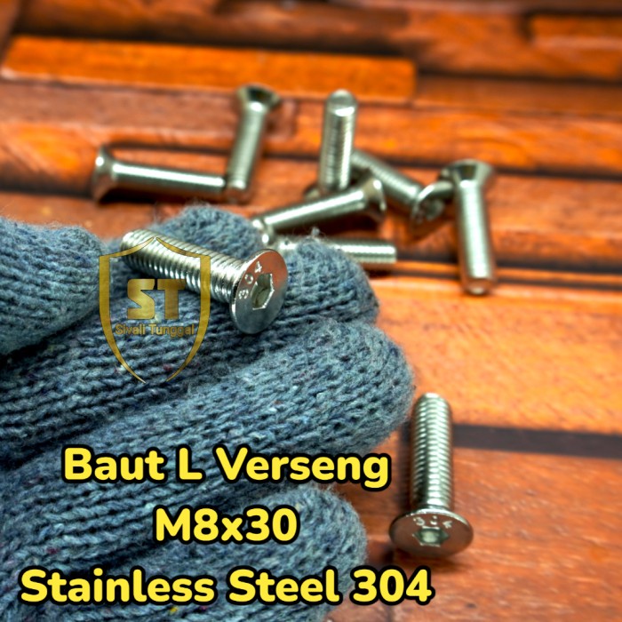 BAUT L VERSENG M8x30 STAINLESS 304 COUNTERSUNK
