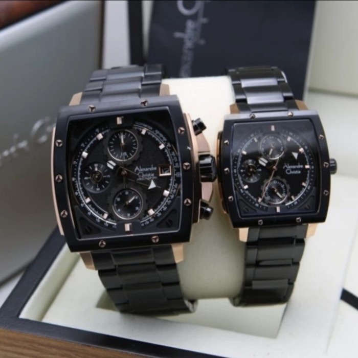 jam tangan pasangan / couple alexander cristie ac6376 black rosegold Vs