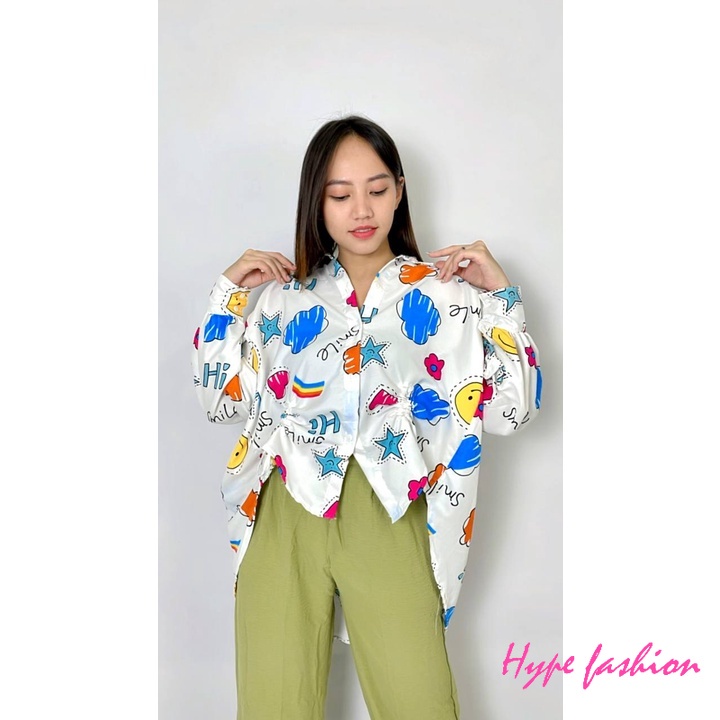 HYPE FASHION - Kemeja Oversize Serut Depan XXL SMILE  / Becca Ruched Shirt SMILE / Shirt Oversize / 