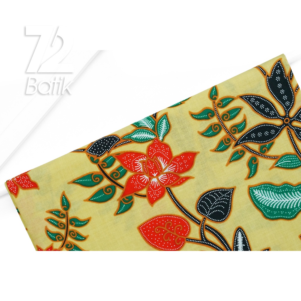 KAIN BATIK PREMIUM Bahan Katun Motif Kembang Setaman Kuning 722797 Cap 72 Jarik Jarit Samping Kebat 