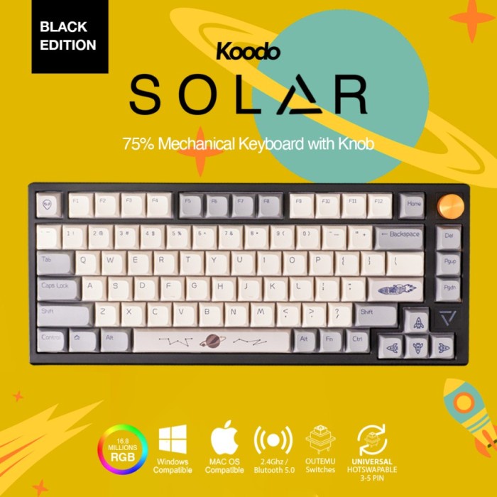 Koodo Solar 75% Mechanical Gaming Keyboard With Knob - BLACK CASE, OUTEMU RED