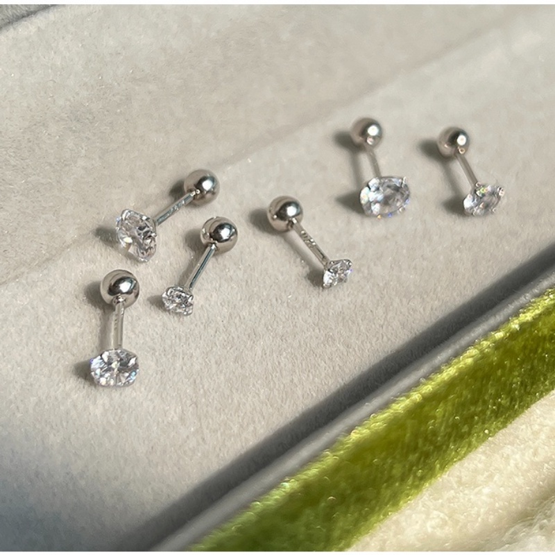 3/4mm Anting Sekrup Zircon S925 Sterling Silver Earrings Ear Studs Untuk Pakaian Sehari-Hari