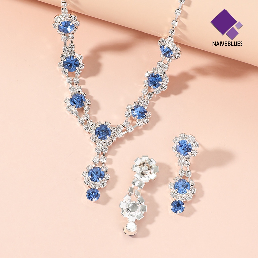 Naiveblue &gt; 1set Perhiasan Wanita Temperamen Elegan Bersinar Berkilau Rantai Hias Hadiah Berlian Imitasi Perhiasan Fashion