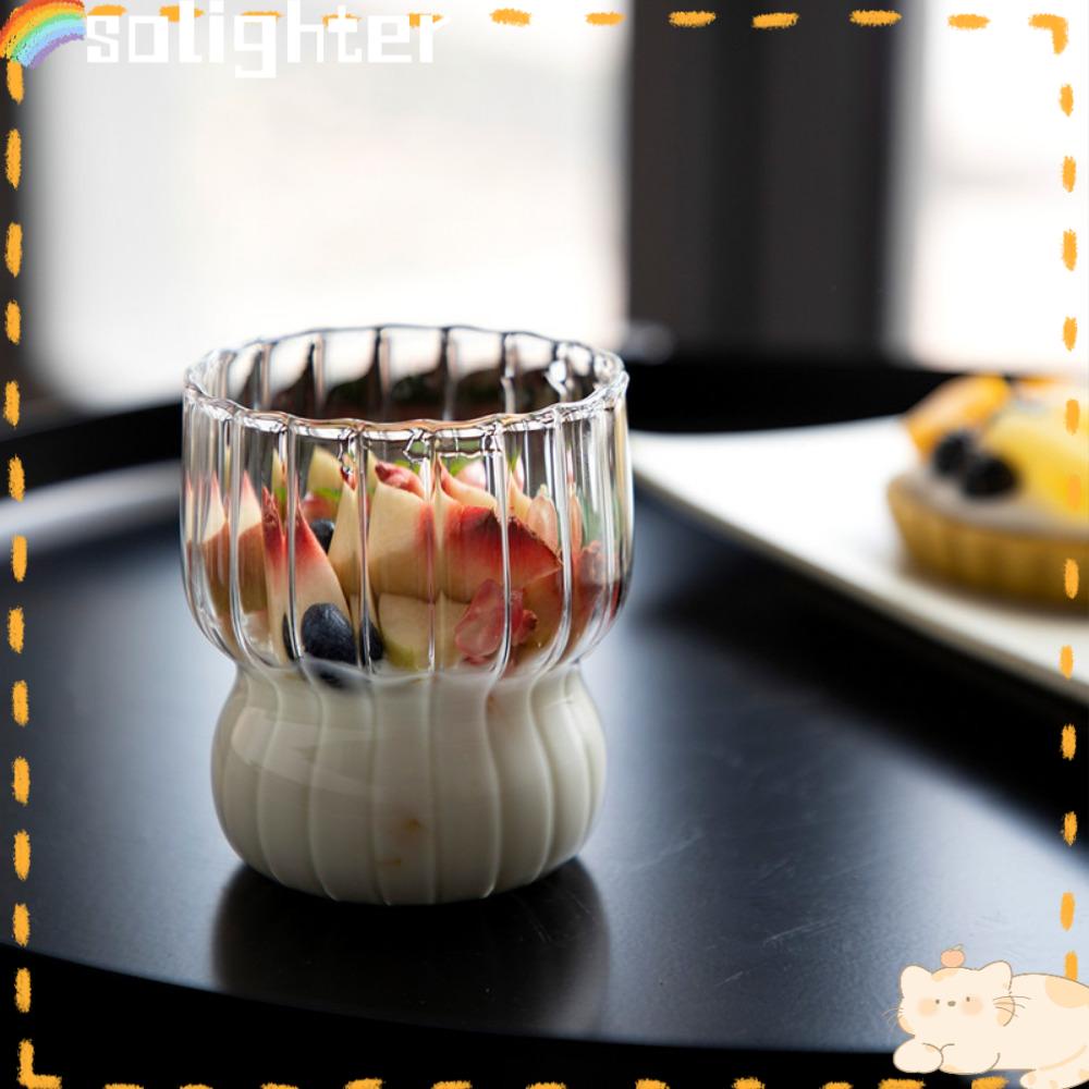 Solighter Striped Glass Cups Gelas Wine Susu Yogurt Cafe