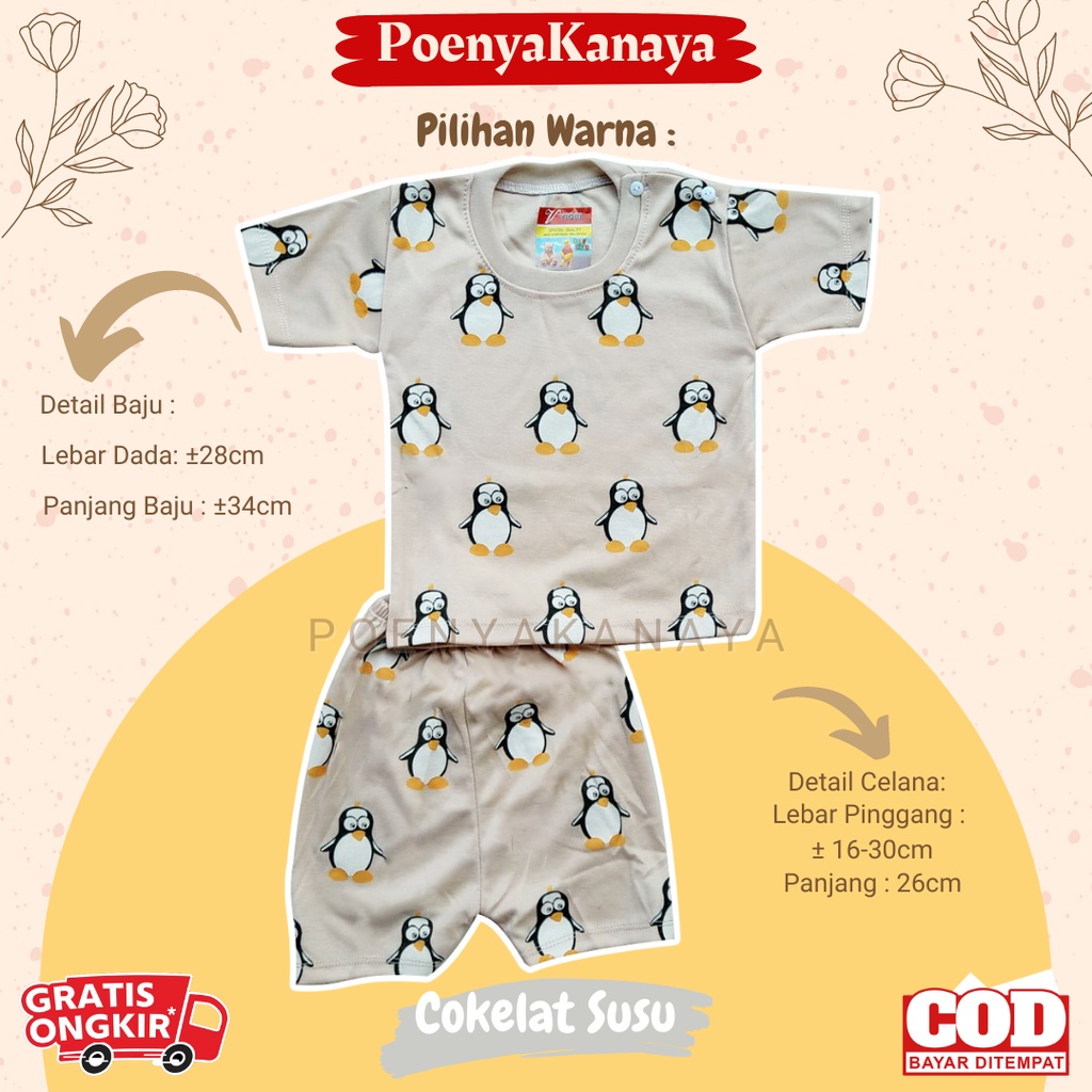 Setelan Baju Bayi Piyama PENDEK PINGUIN WARNA Viori Size 6-18 Bulan STL62